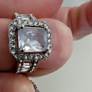 Source Unknown Silver Ring with Clear Gemstone
